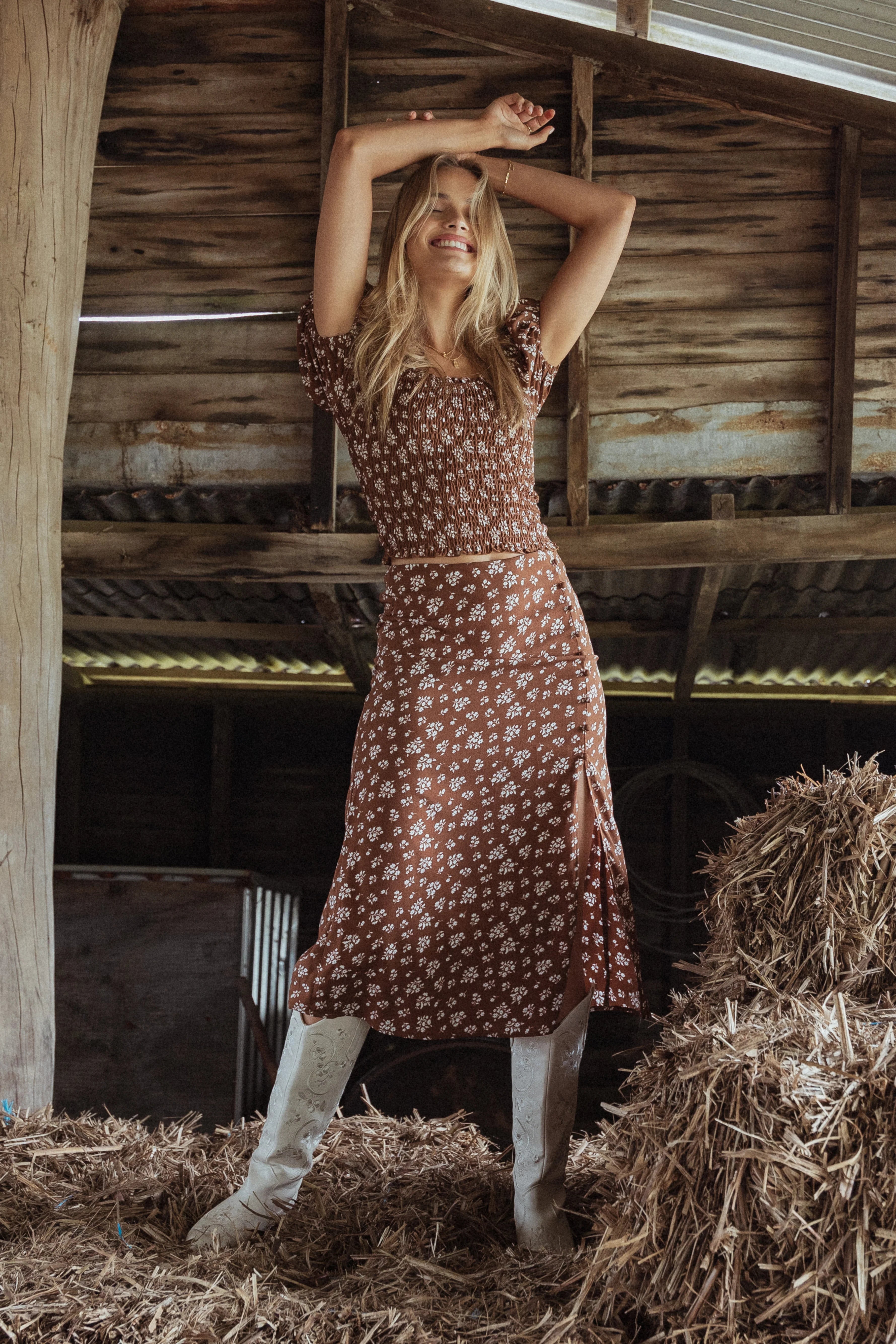 Zola Skirt Set Brown Ditsy Floral