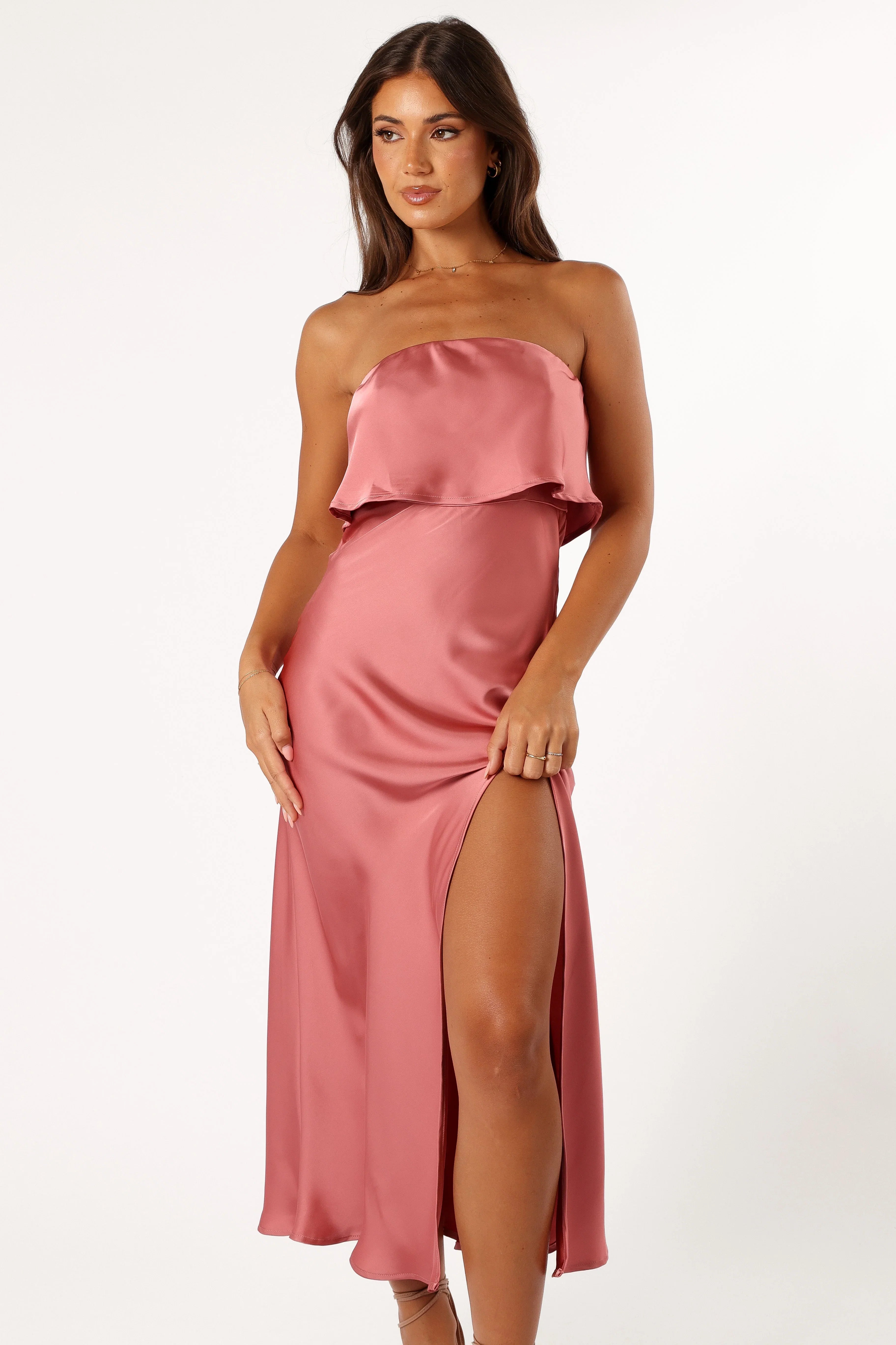 Vienna Strapless Midi Dress Dusty Rose