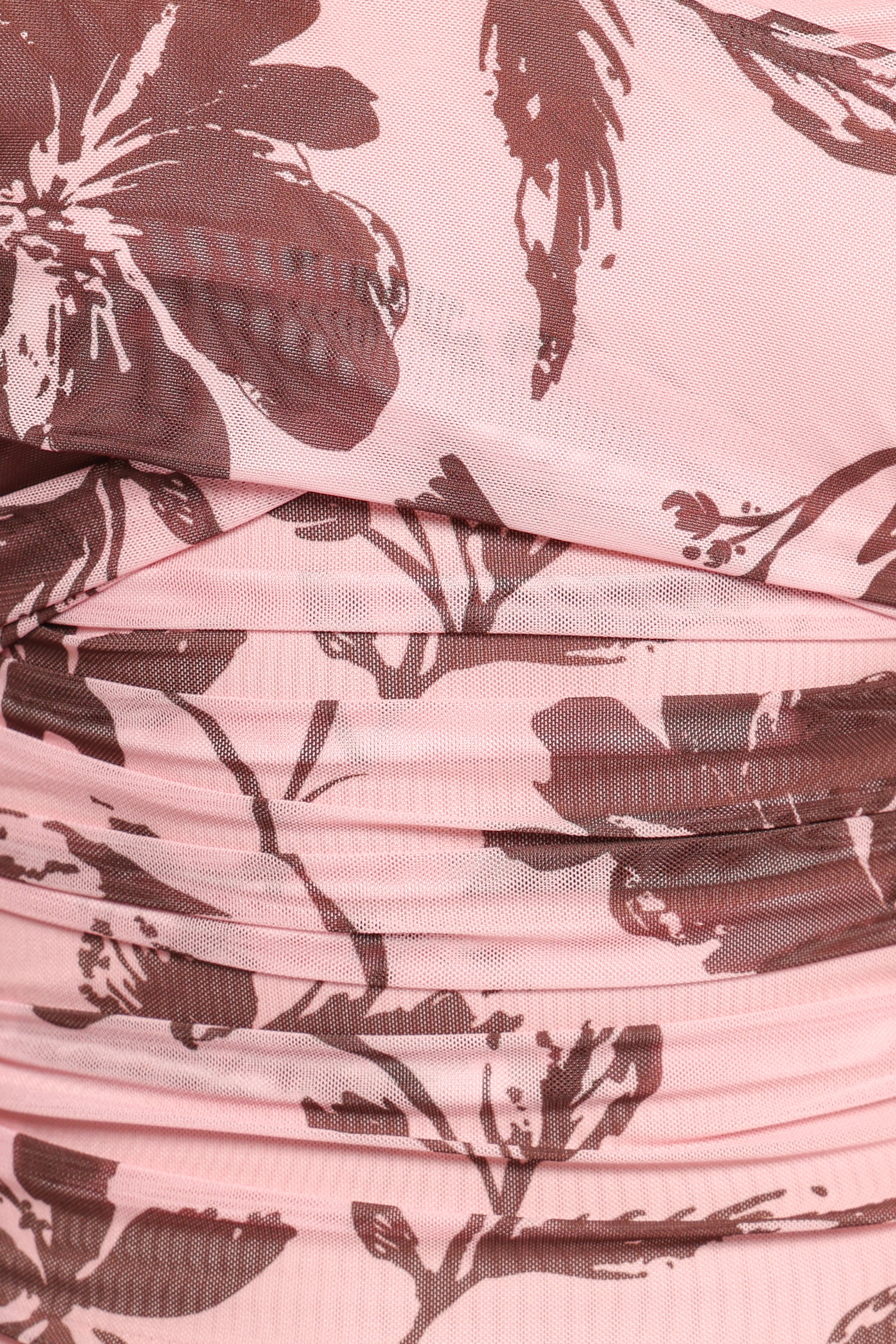 Navida Off Shoulder Mesh Top Pink Brown Floral