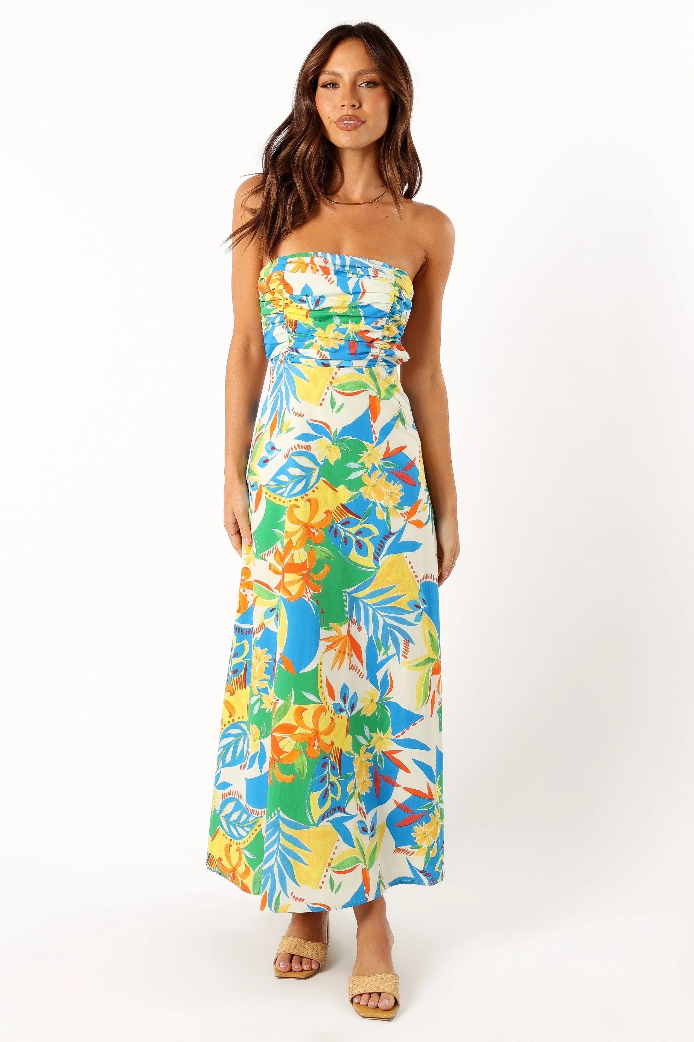 Harriet Strapless Midi Dress Malta Print