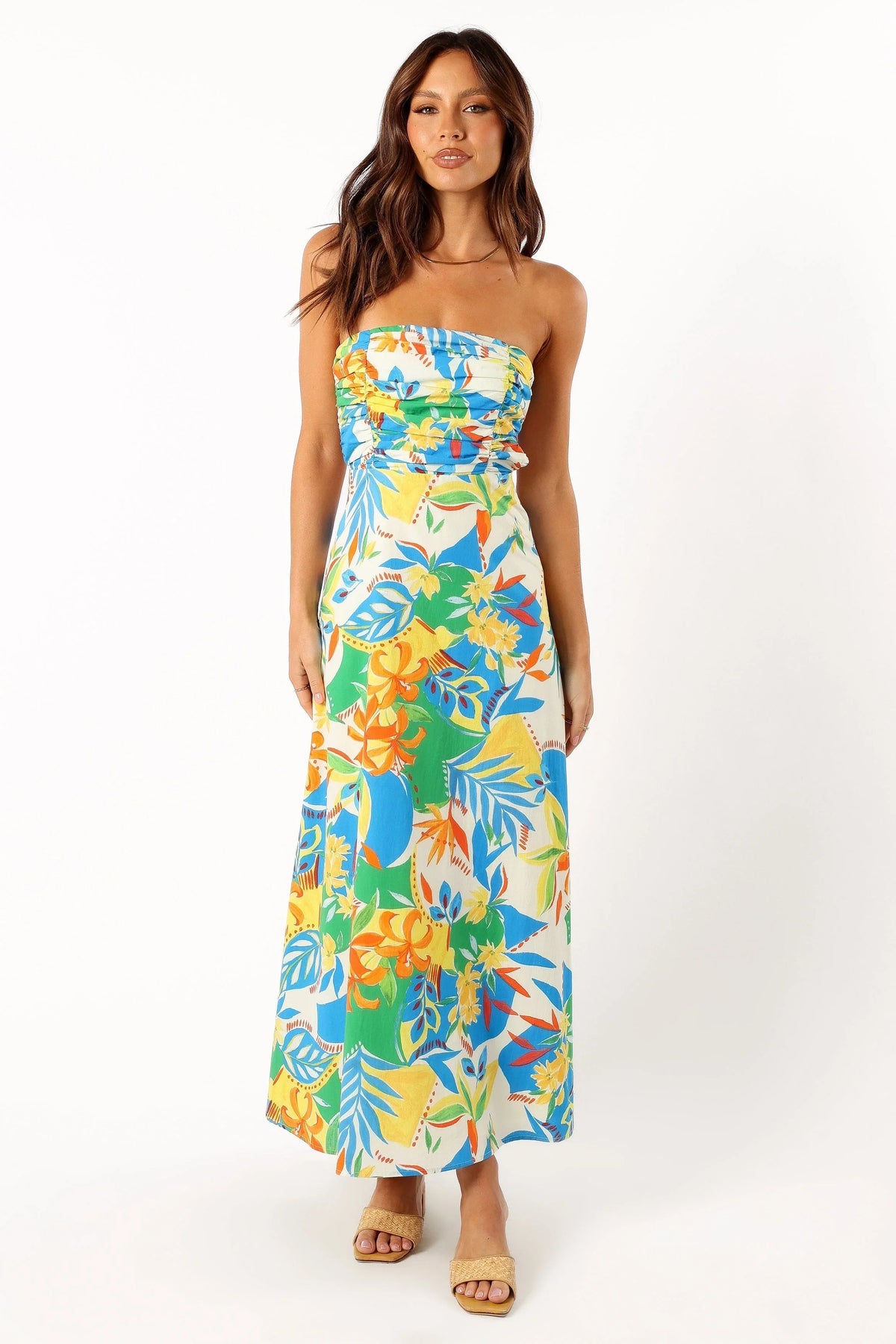 Harriet Strapless Midi Dress Malta Print