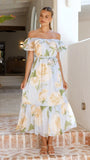 Chase Off Shoulder Maxi Dress Blue Peach Floral