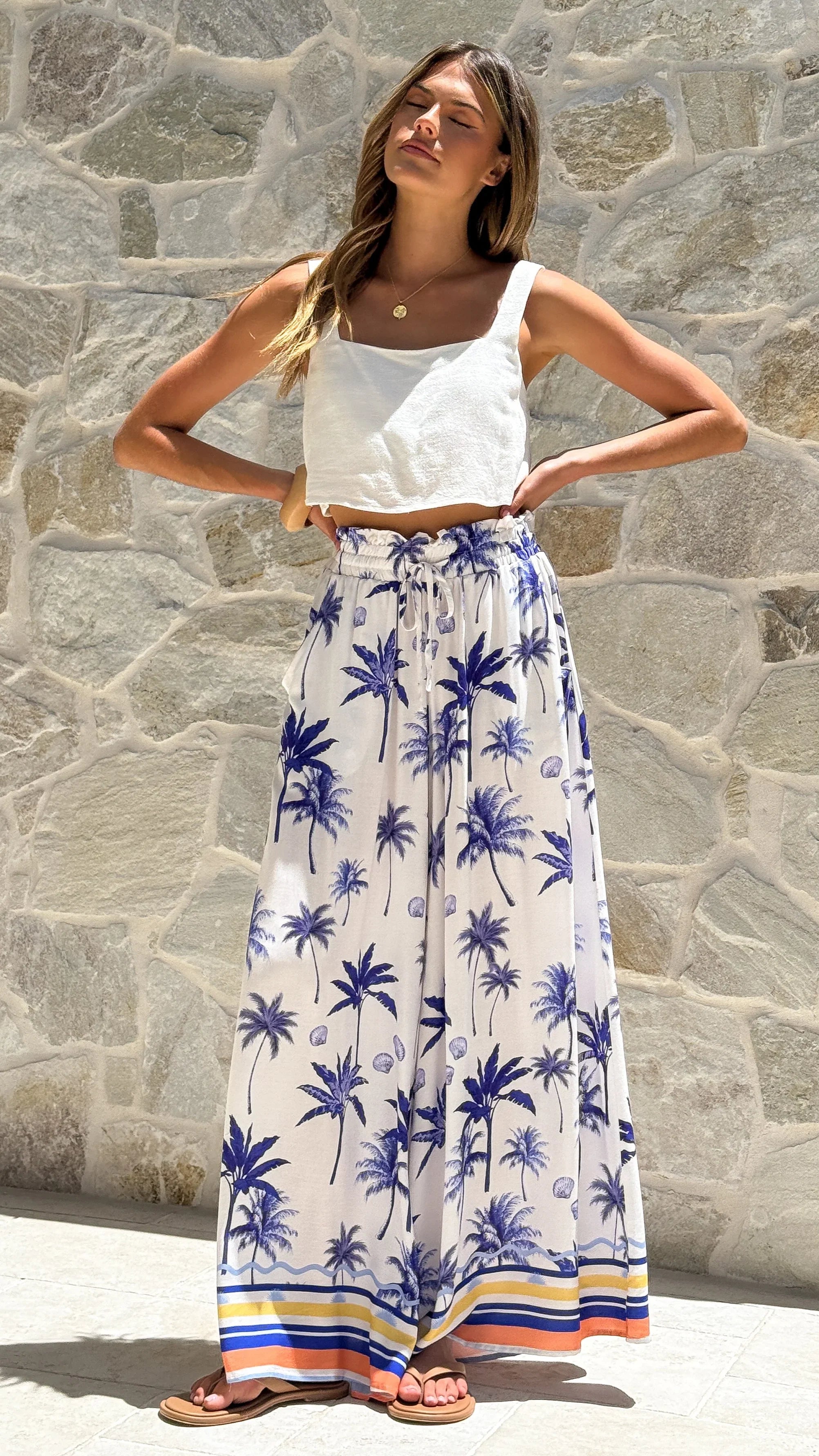 Avery Wide Leg Pants Blue Palm