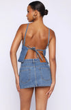 Happiness Is Key Mid Rise Denim Mini Skirt Admiral Blue