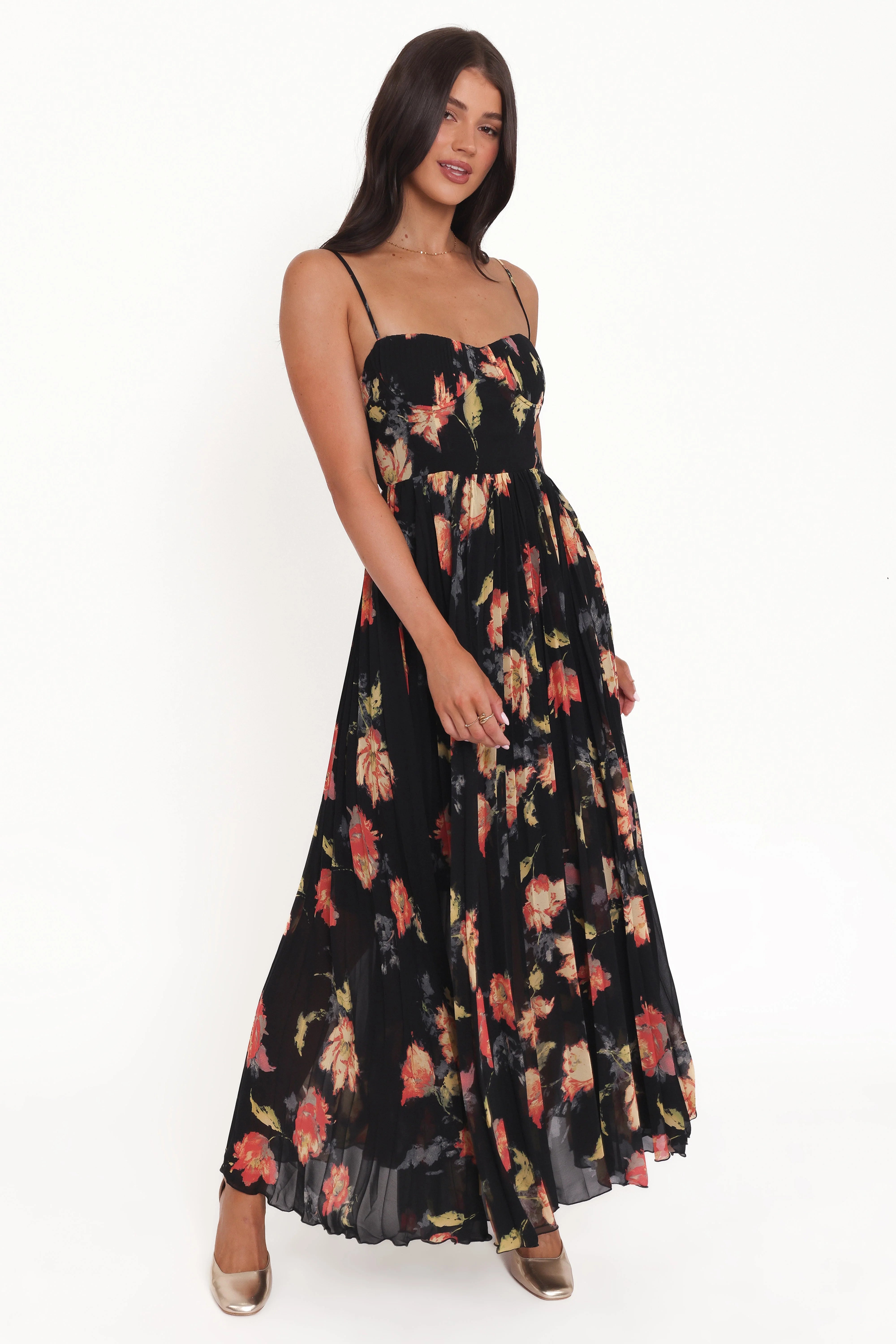 Achanti Pleated Maxi Dress Black Multi