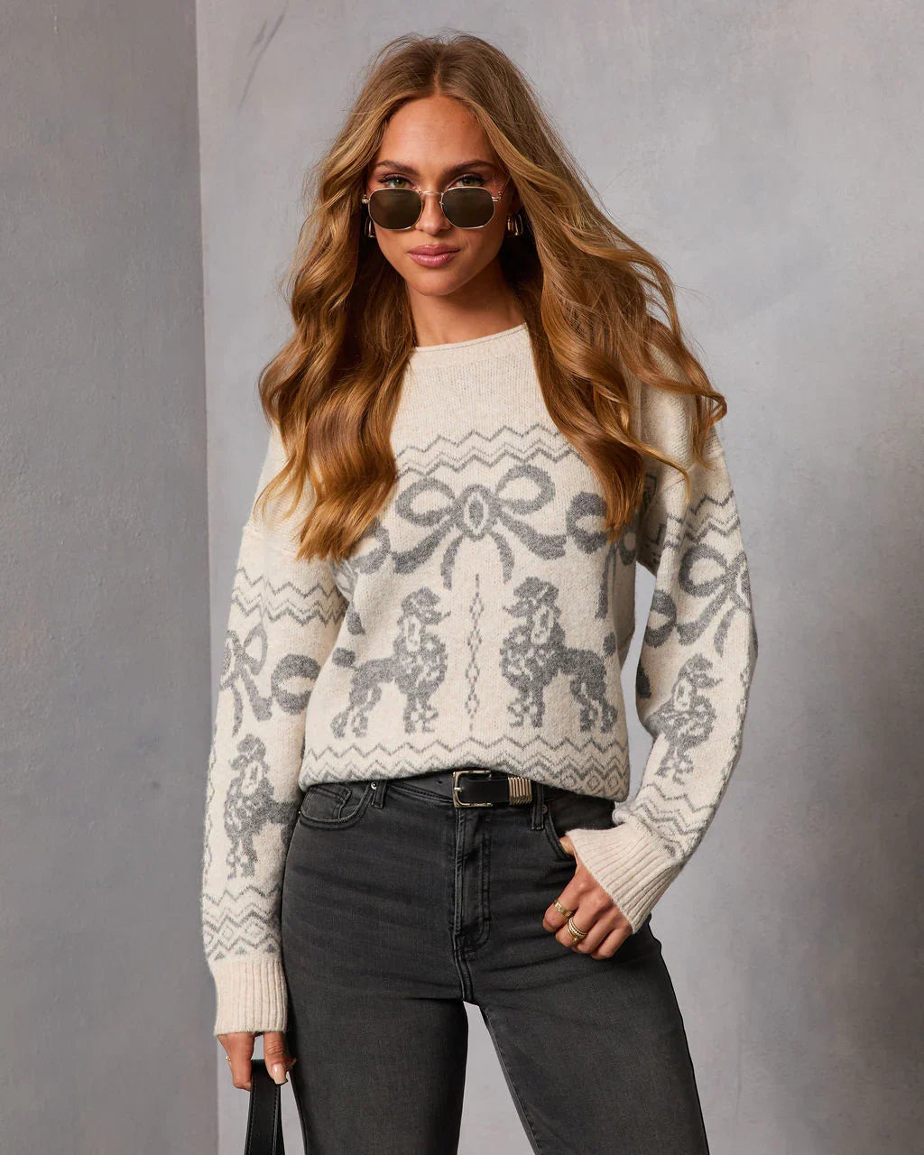 Poodle Ribbon Dream Novelty Fair Isle Sweater