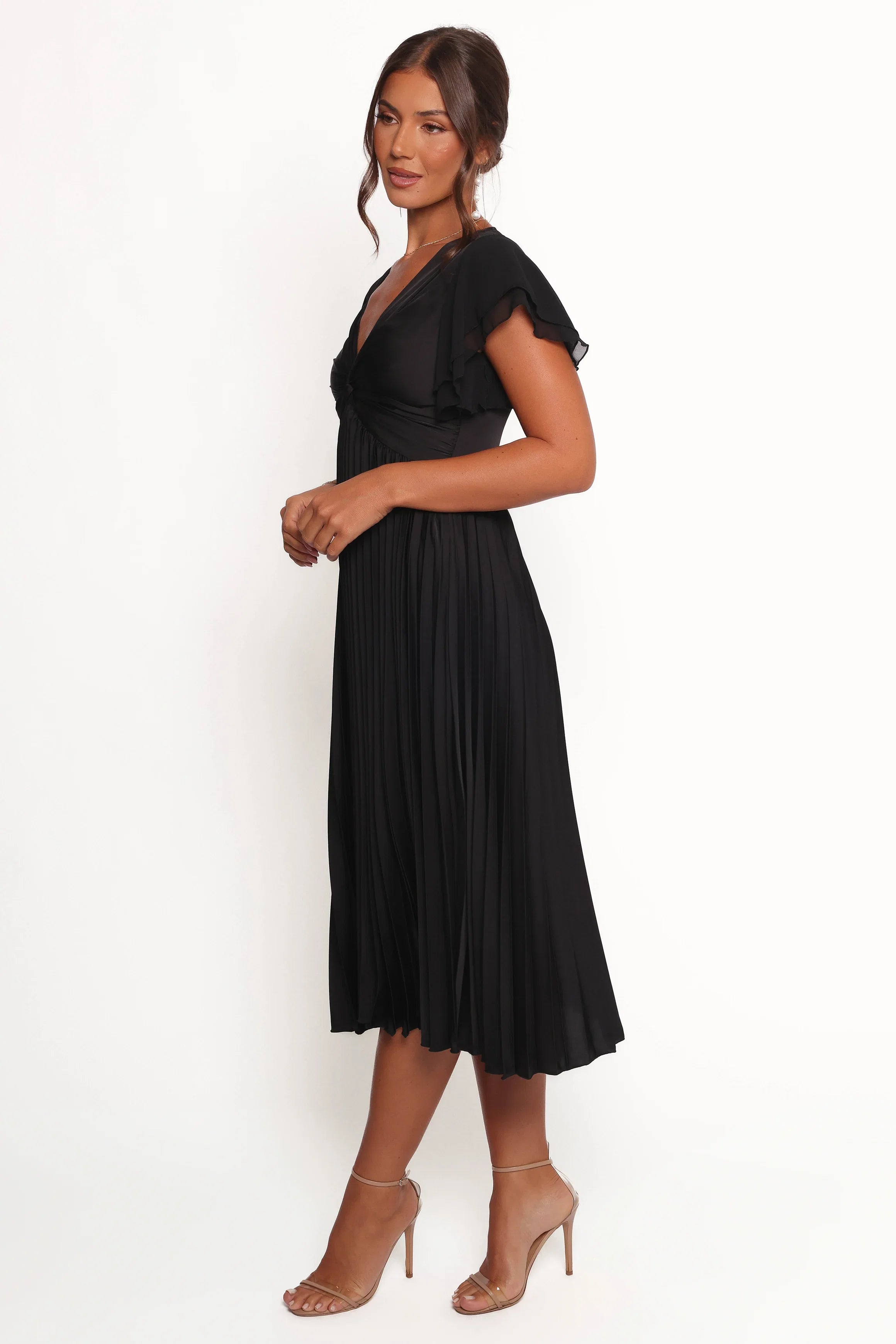 Nova Flutter Sleeve Midi Dress Black