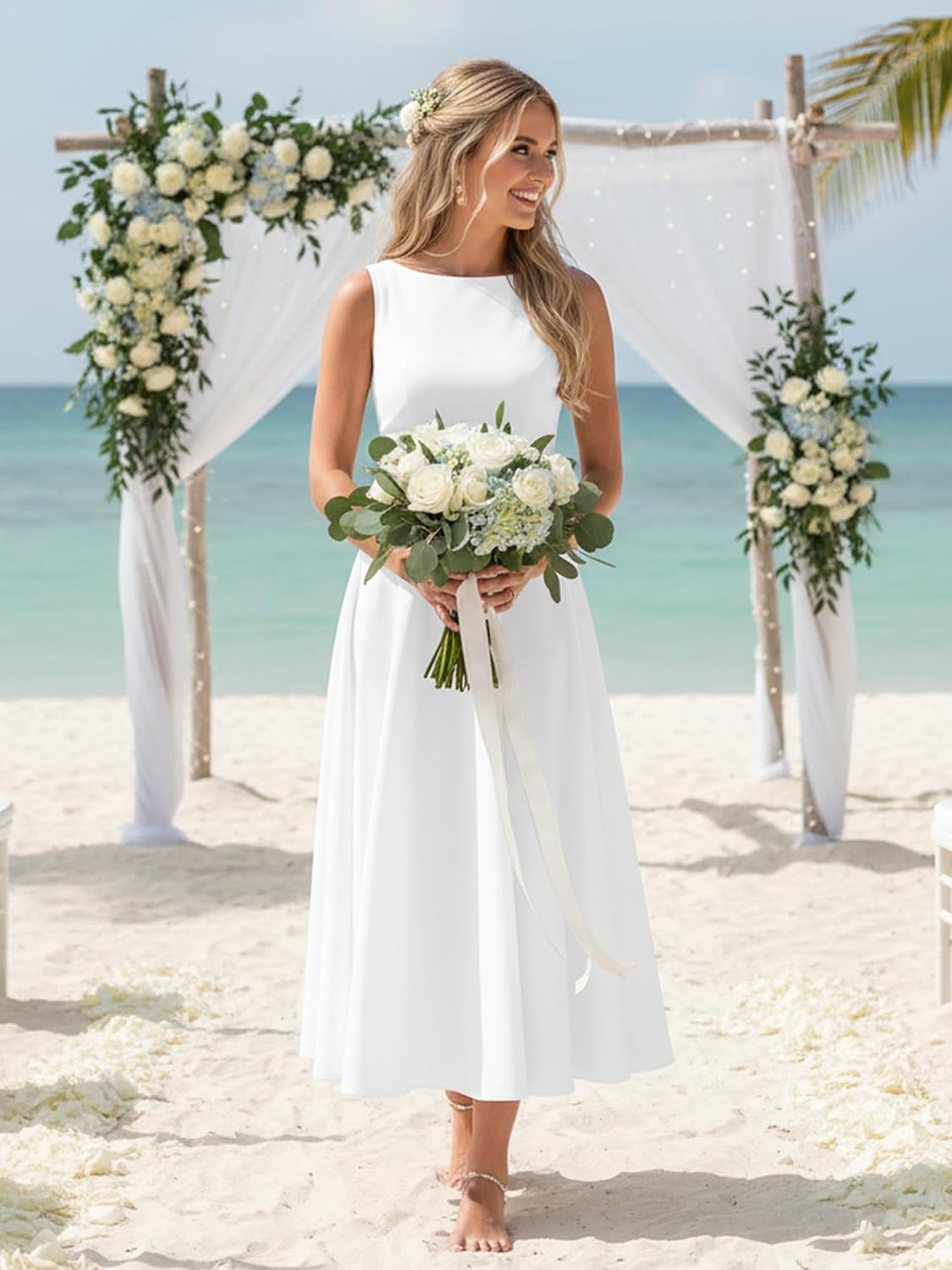 Boat Neck Sleeveless A Line Maxi Dress Ruffle Flowy Casual Long Dresses
