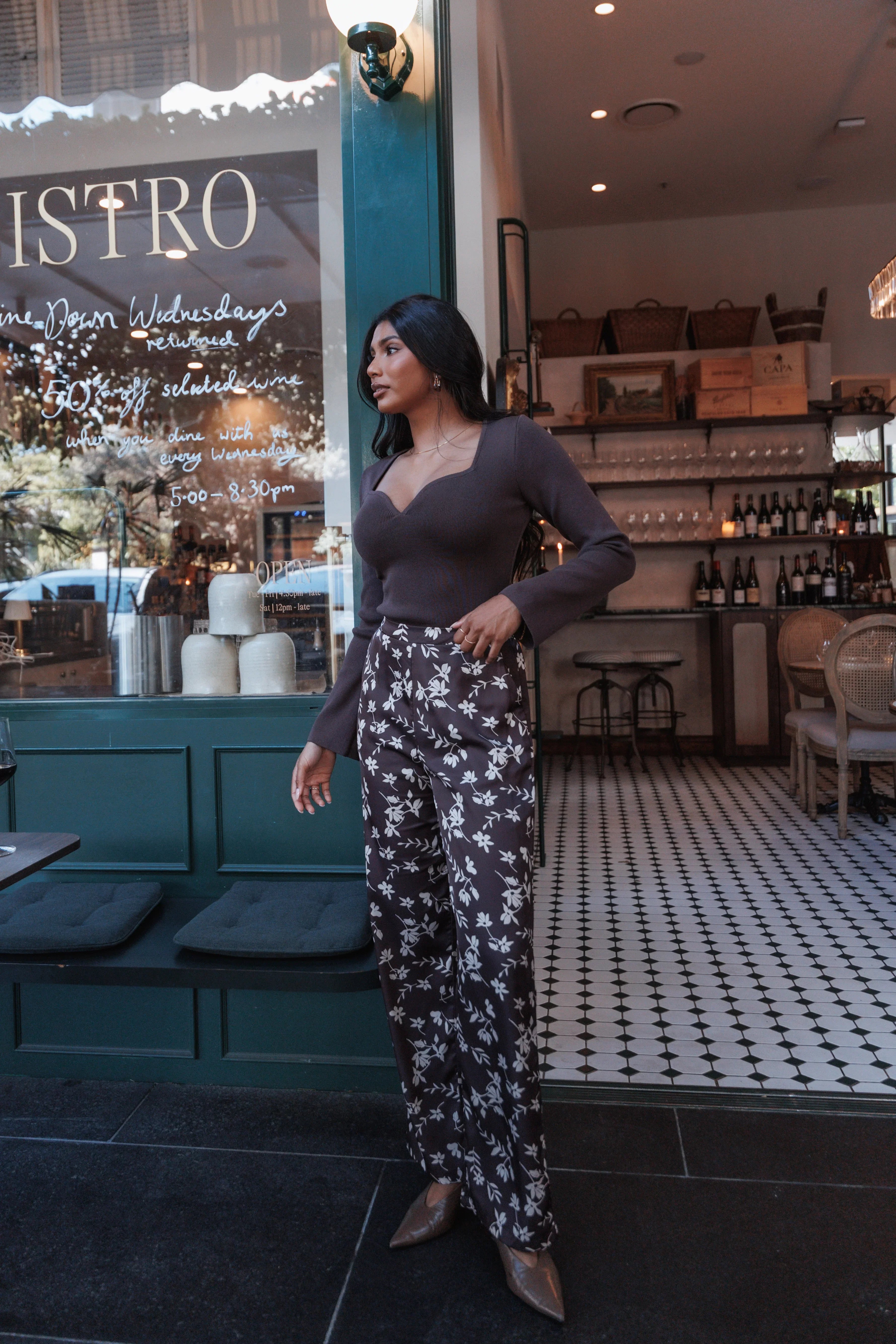 Romola Pant Brown Cream Floral