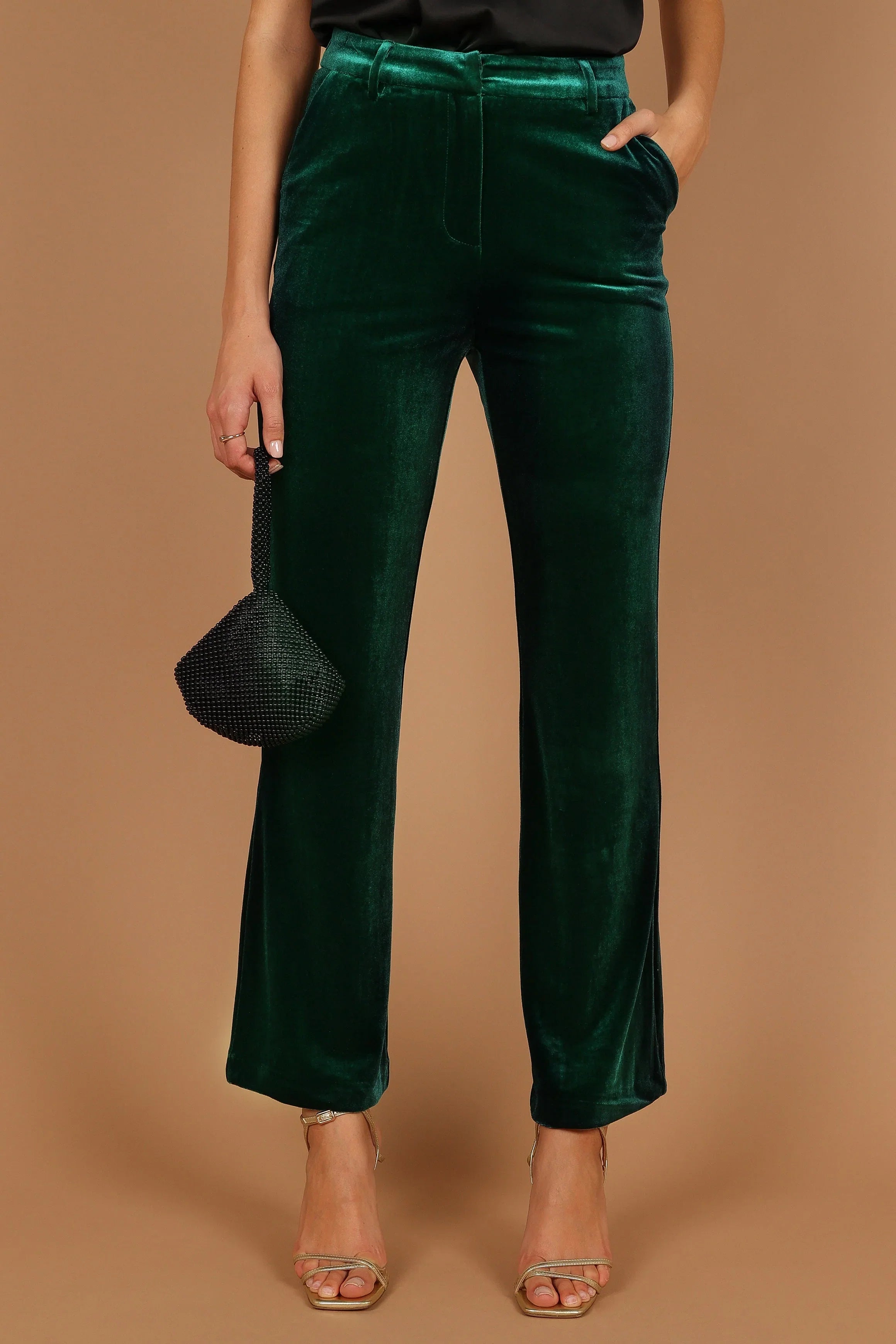 Darla Velvet Wide Leg Pants Hunter Green