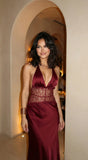 Ravena Lace Satin Detail Halter Maxi Dress Red