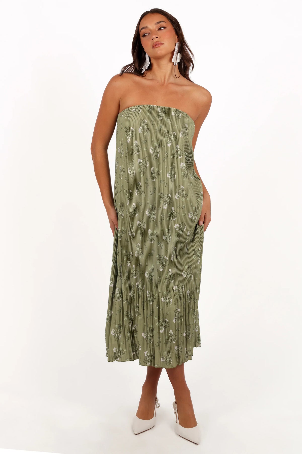 Sylvie Strapless Midi Dress Sage Botanical