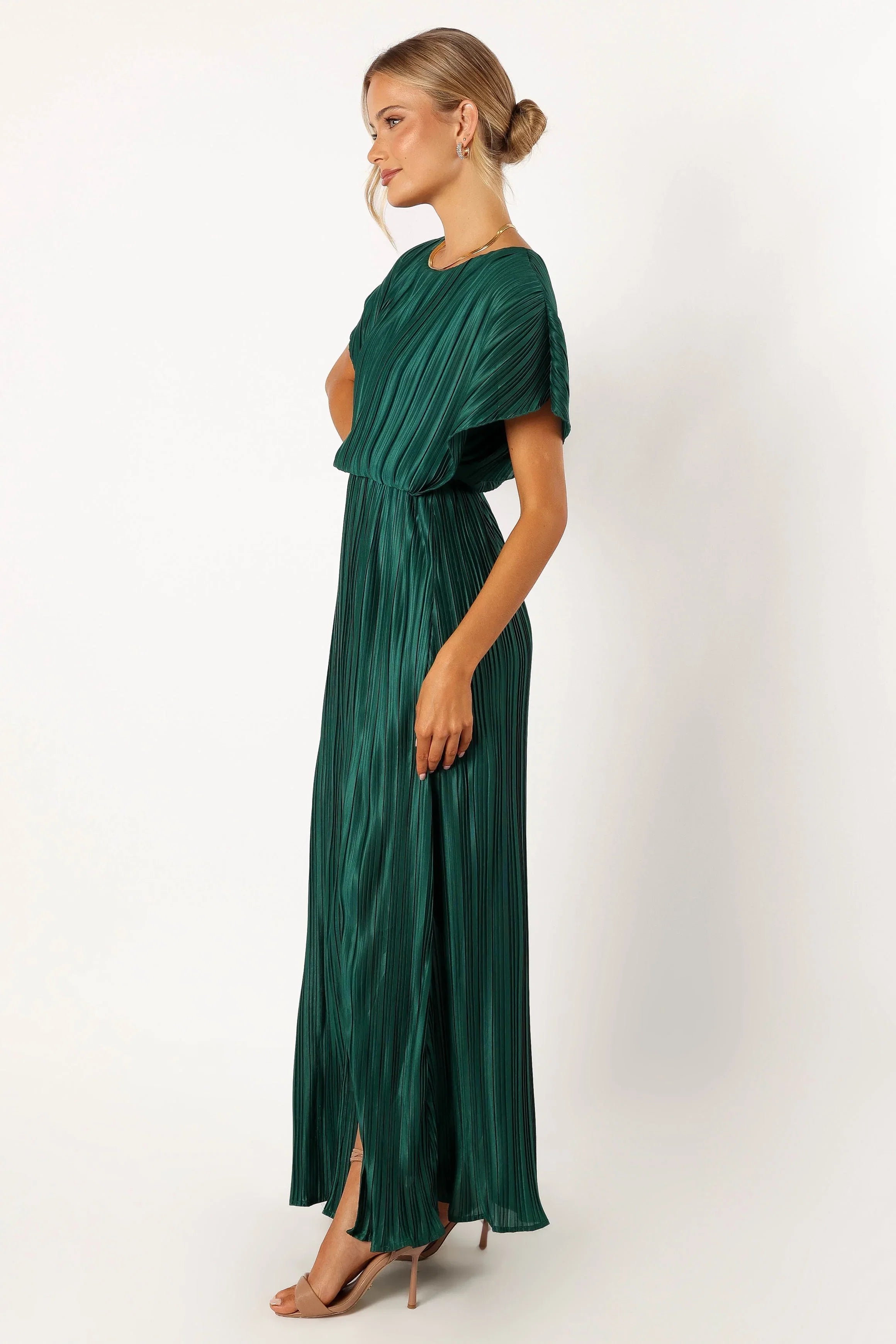 Neville Pleated Maxi Dress Teal Green