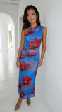 Cielara Floral Twist Neck Maxi Dress Blue