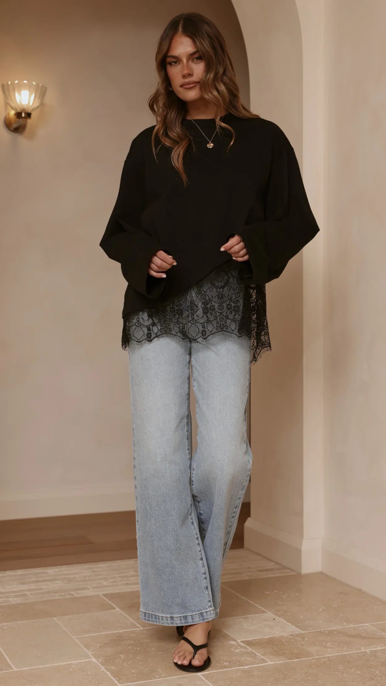 Javi Long Sleeve Lace Top Black