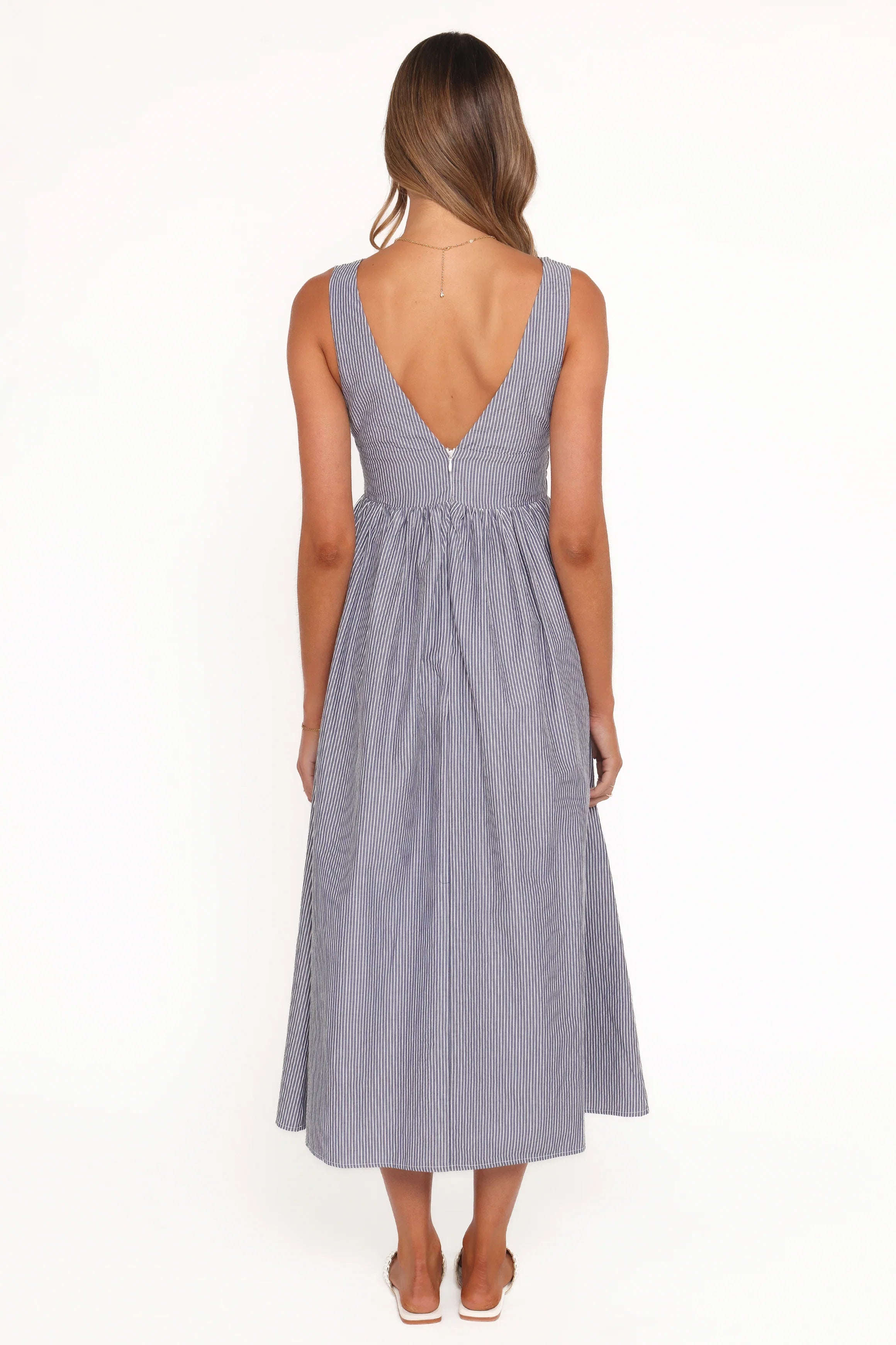 Annora Midi Dress Navy Pinstripe