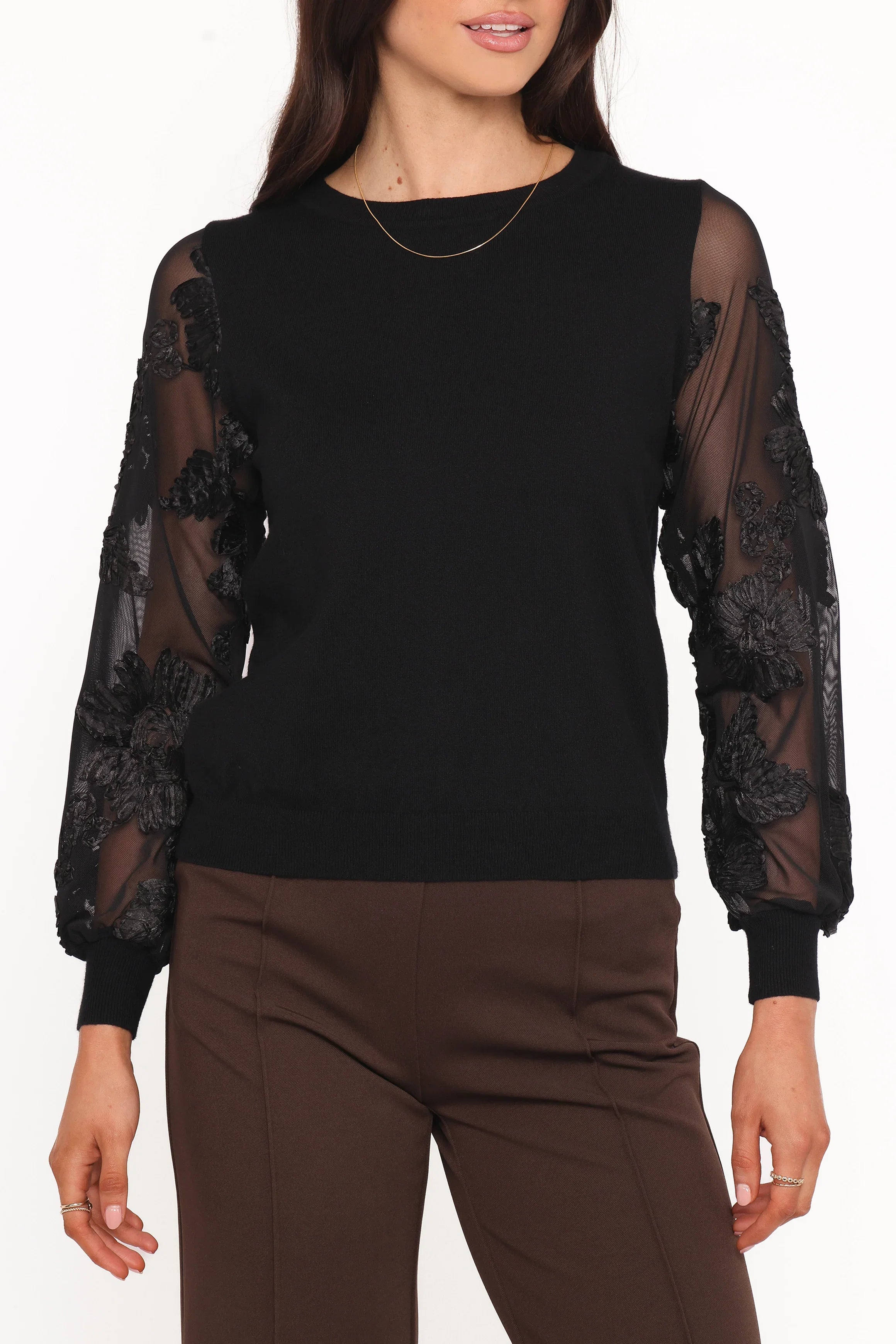 Cailin Sheer Sleeve Top Black