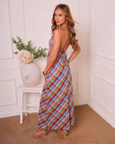 Serene Renewal Plaid Slip Halter Neck Maxi Dress