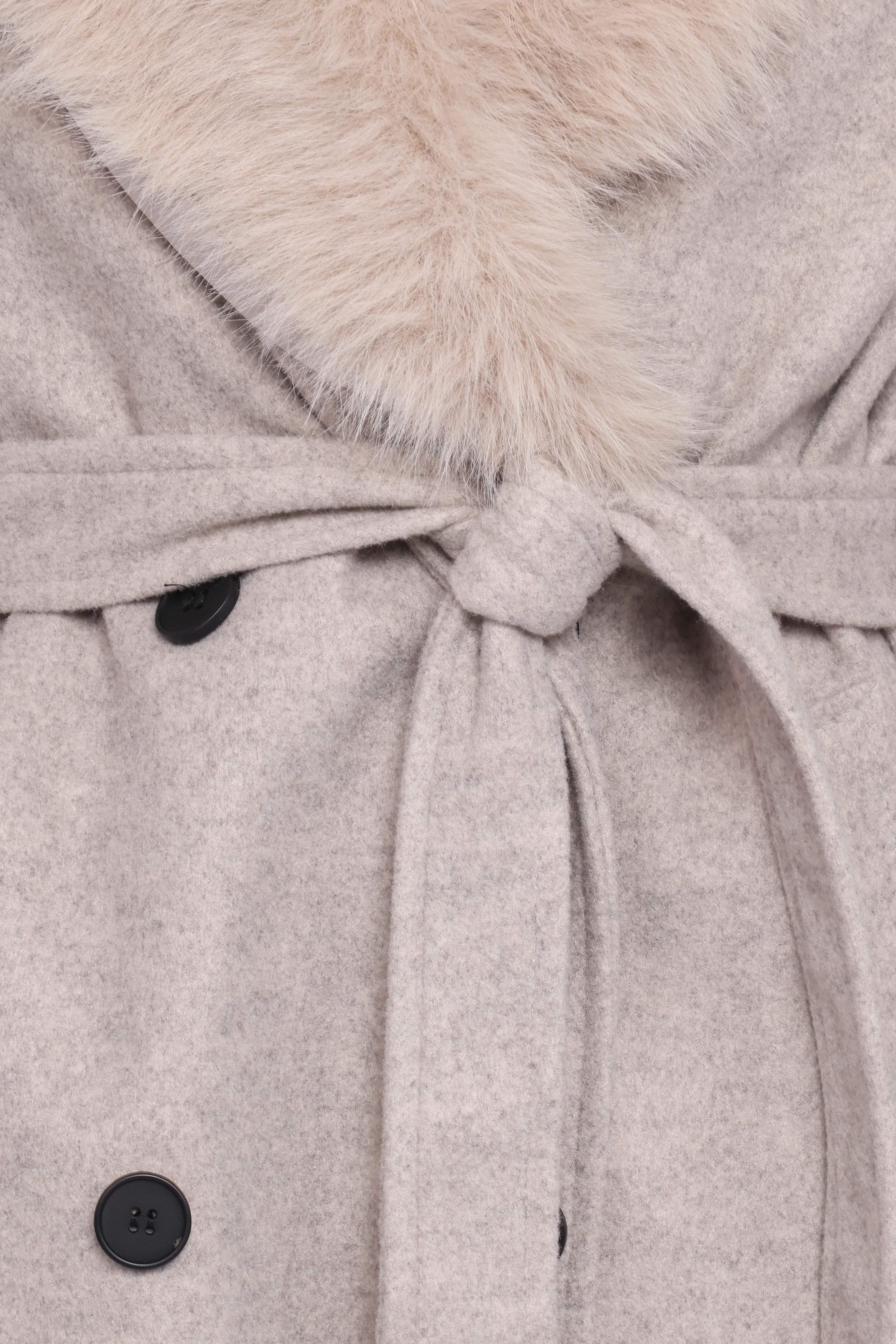 Nina Fur Collar Tie Waist Coat Cream