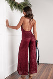 Khianna Sequin One Shoulder Jumpsuit Red