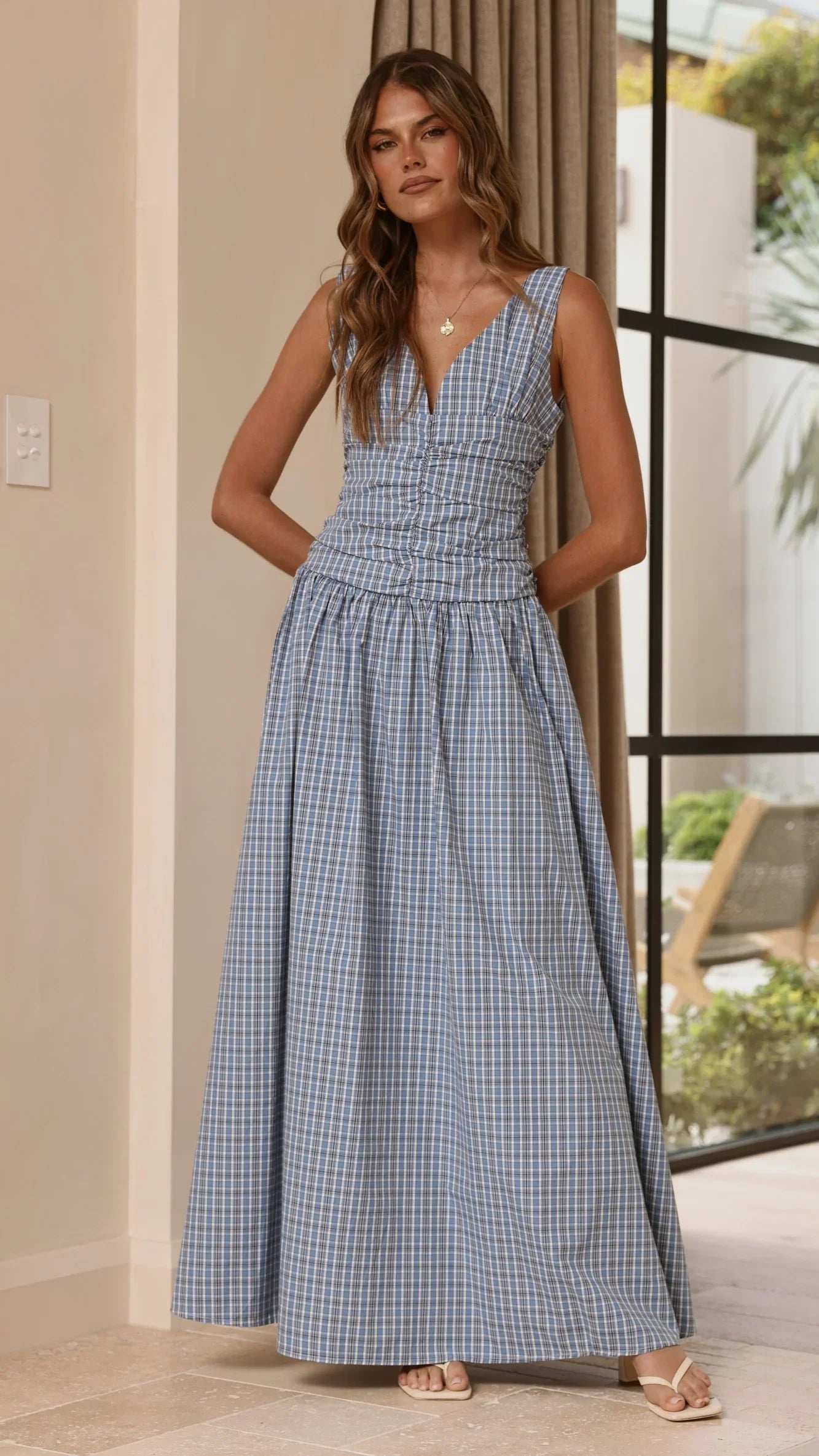 Sanya Maxi Dress Blue Check