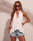 Moonlit Prairie Button Down Halter Neck Tunic Top