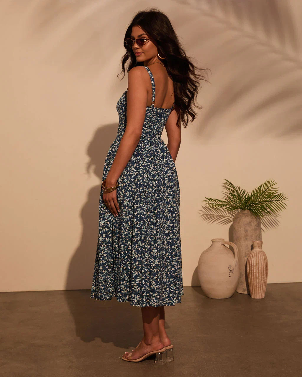 Vivvie Floral A Line Midi Dress