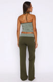 Lucky Charm Fold Over Pants Khaki Mint Stripe