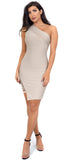 Charlyn Taupe Side Lace Up One Shoulder Bandage Dress