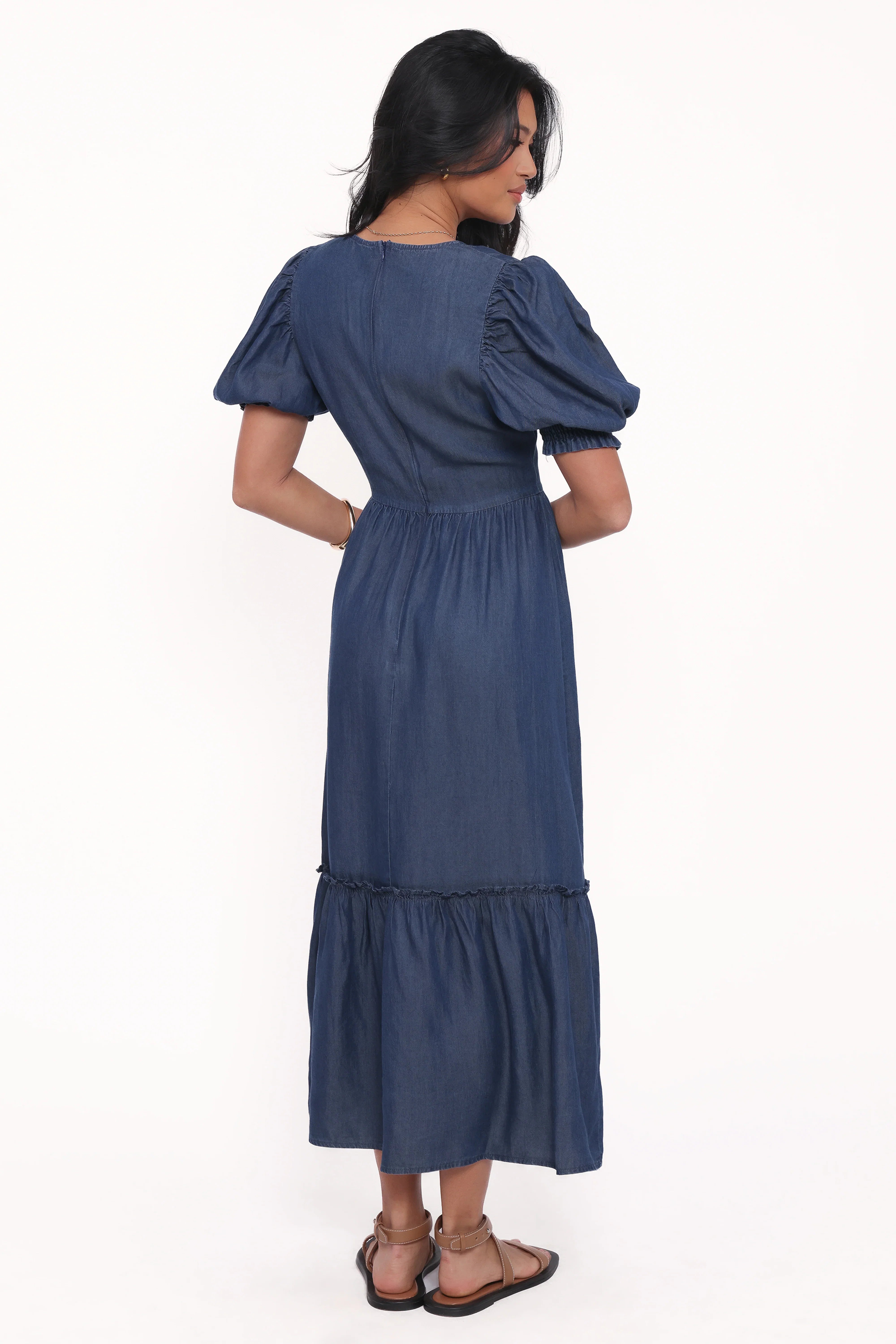 Steele Puff Sleeve Midi Dress Dark Denim
