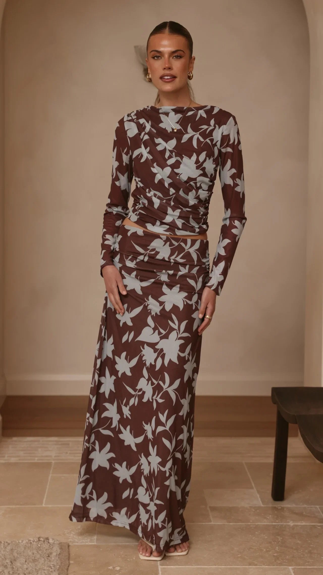 Ellita Maxi Skirt Chocolate Blue Print