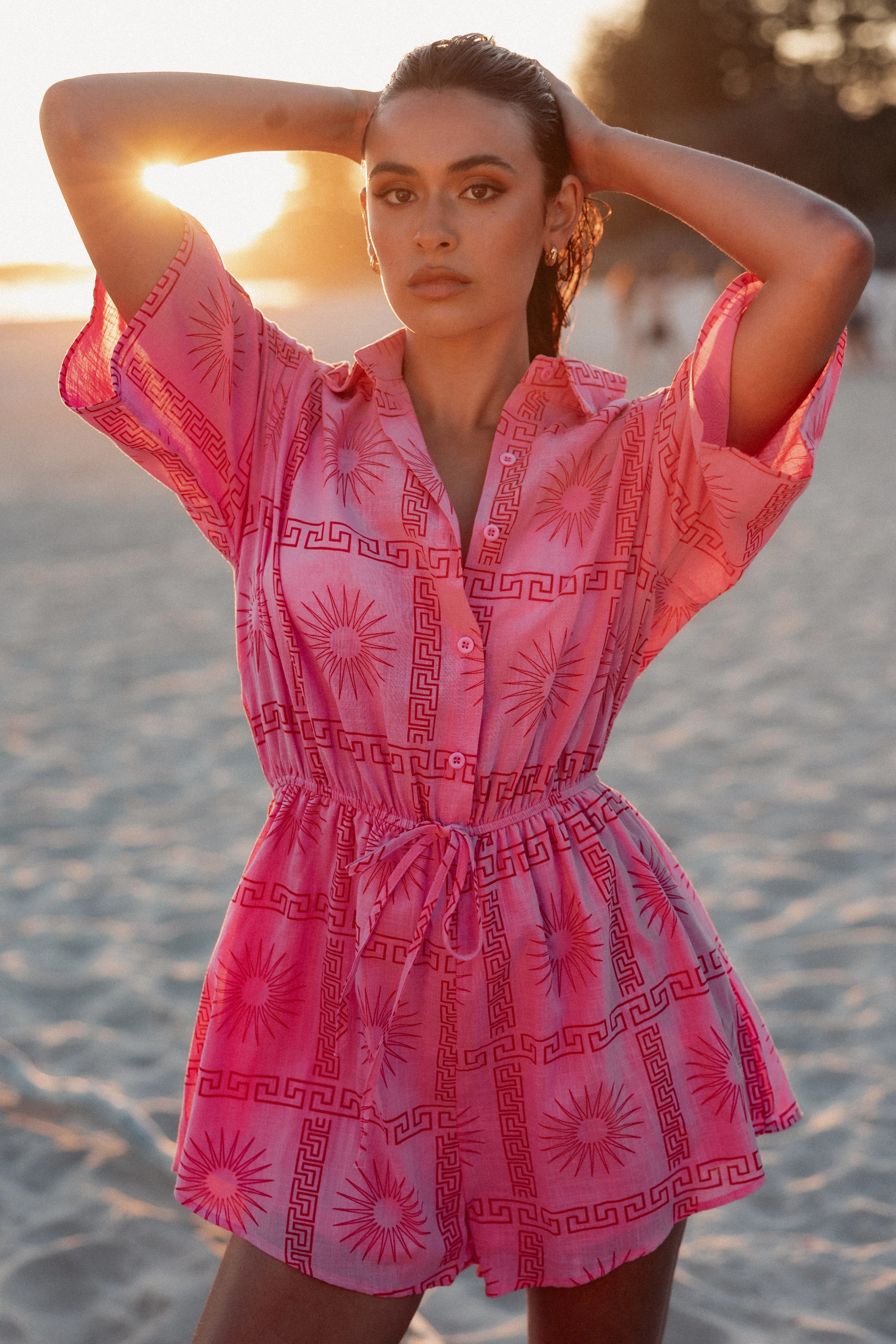 Ilios Romper Pink Print