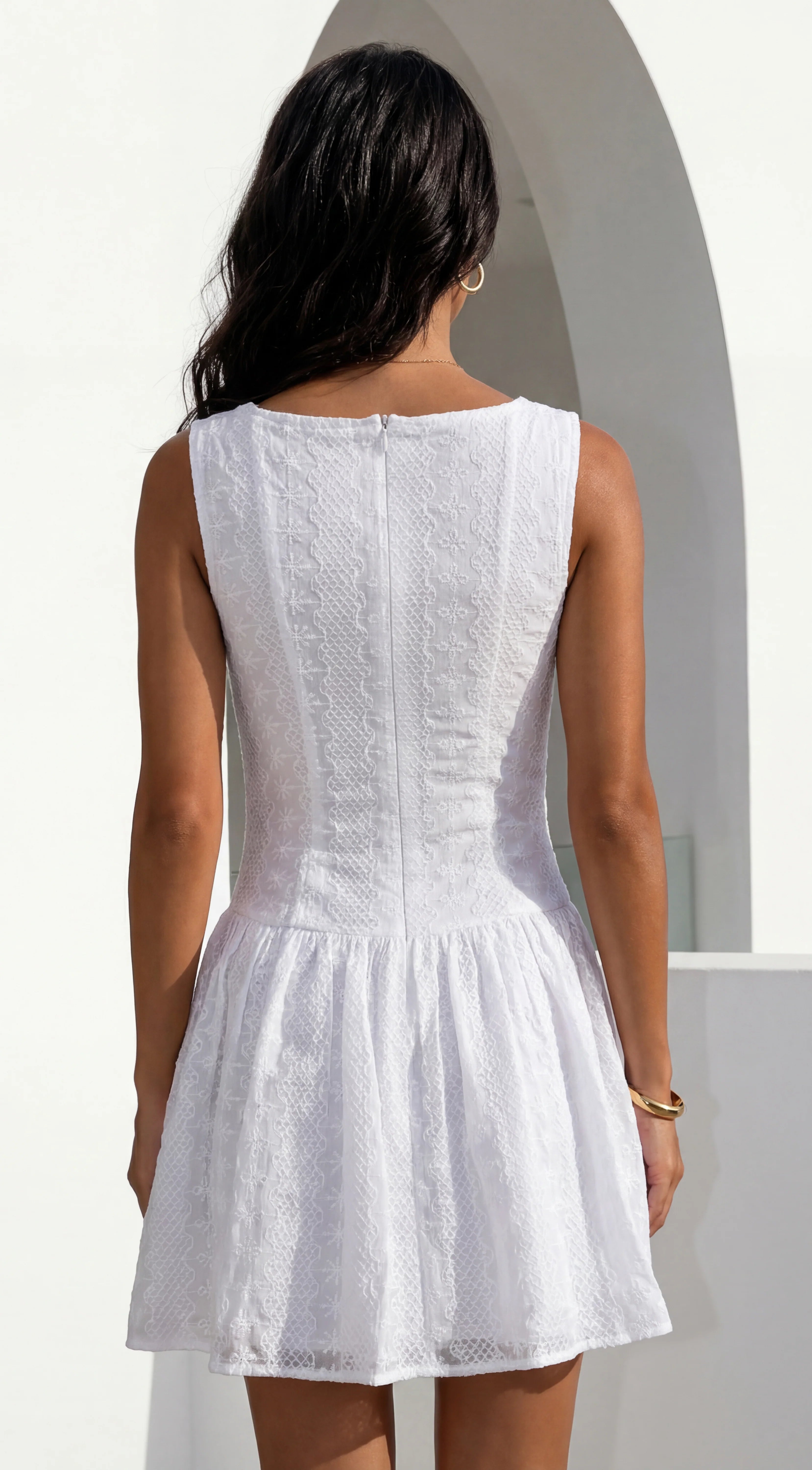 Helena Boat Neck Mini Dress White