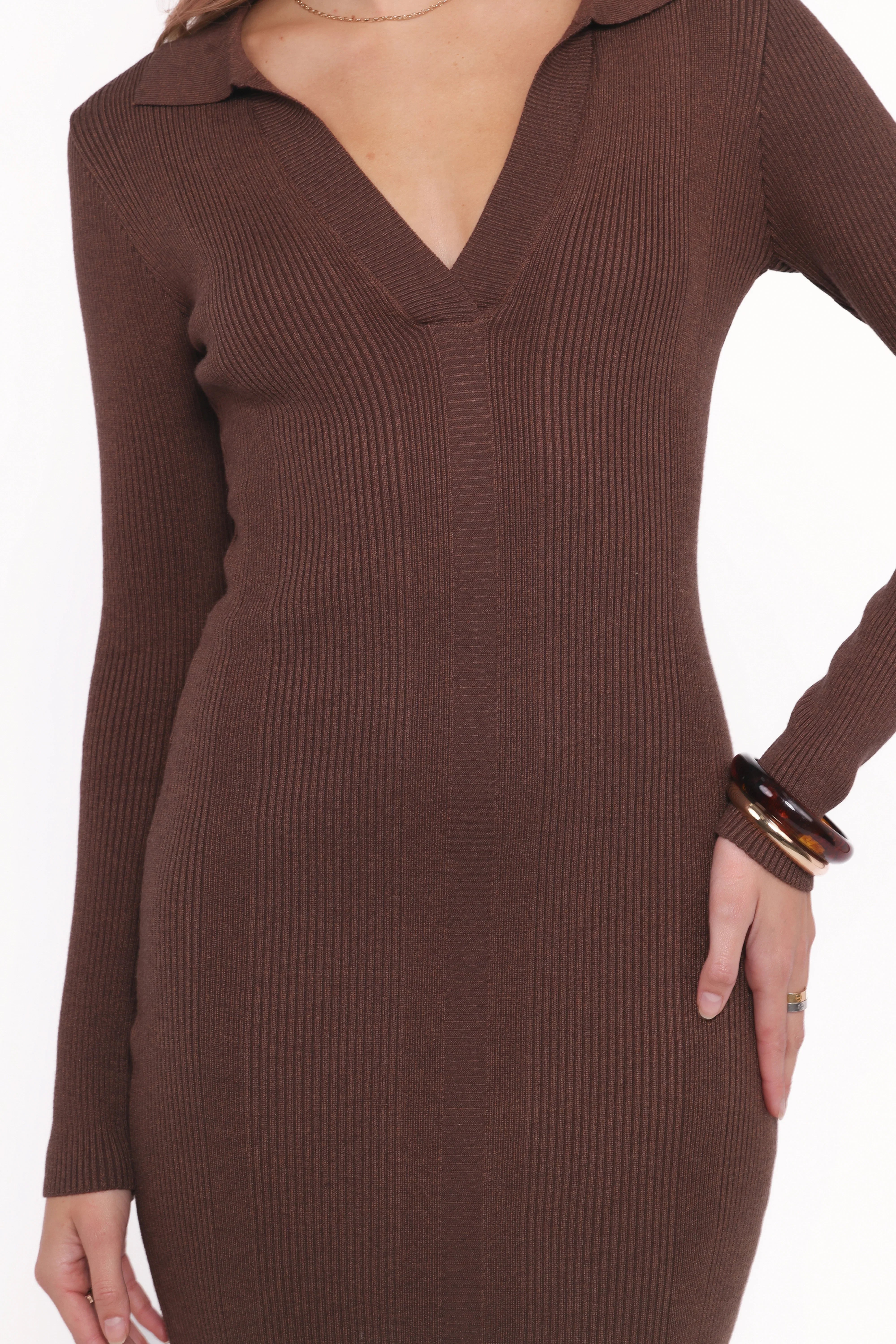 Collins Long Sleeve Midi Dress Chocolate