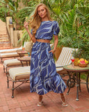 Luxe Lagoon Abstract Puff Sleeve Crop Top