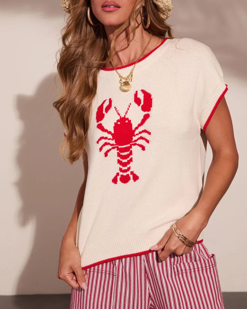Red Claw Coastline Knit Graphic Lobster Print Sweater