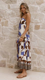Marcel Maxi Dress Chocolate Blue Palm