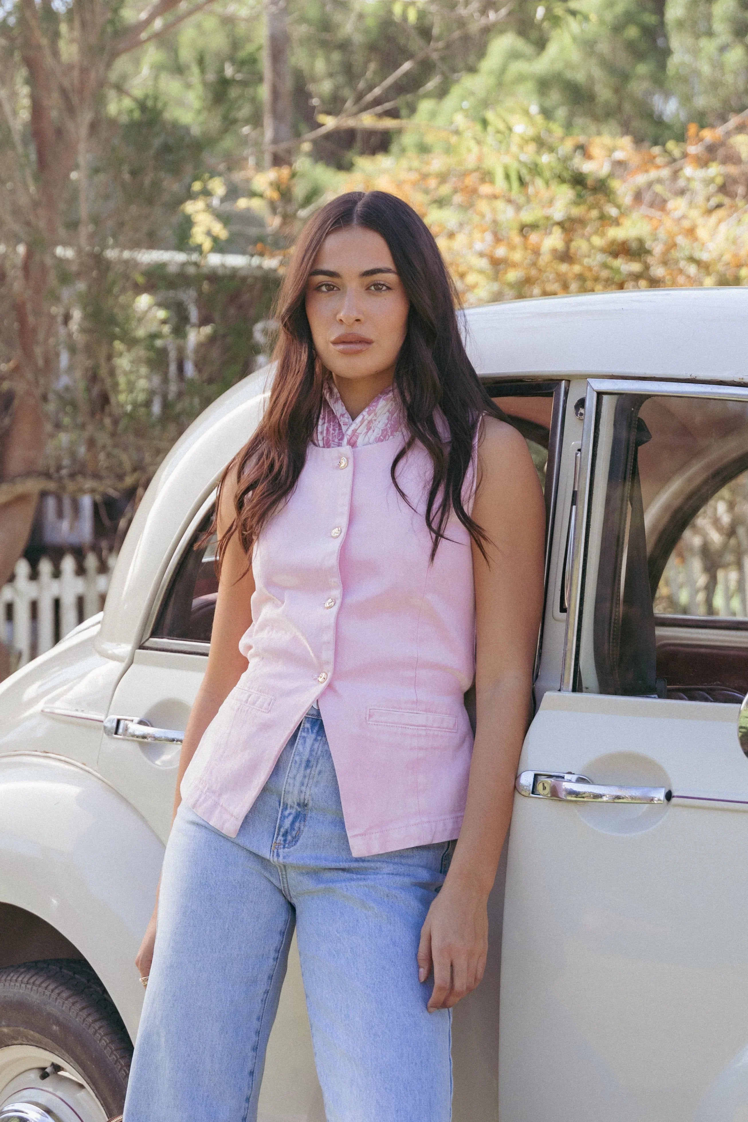 Ailis Denim Vest Top Dusty Pink