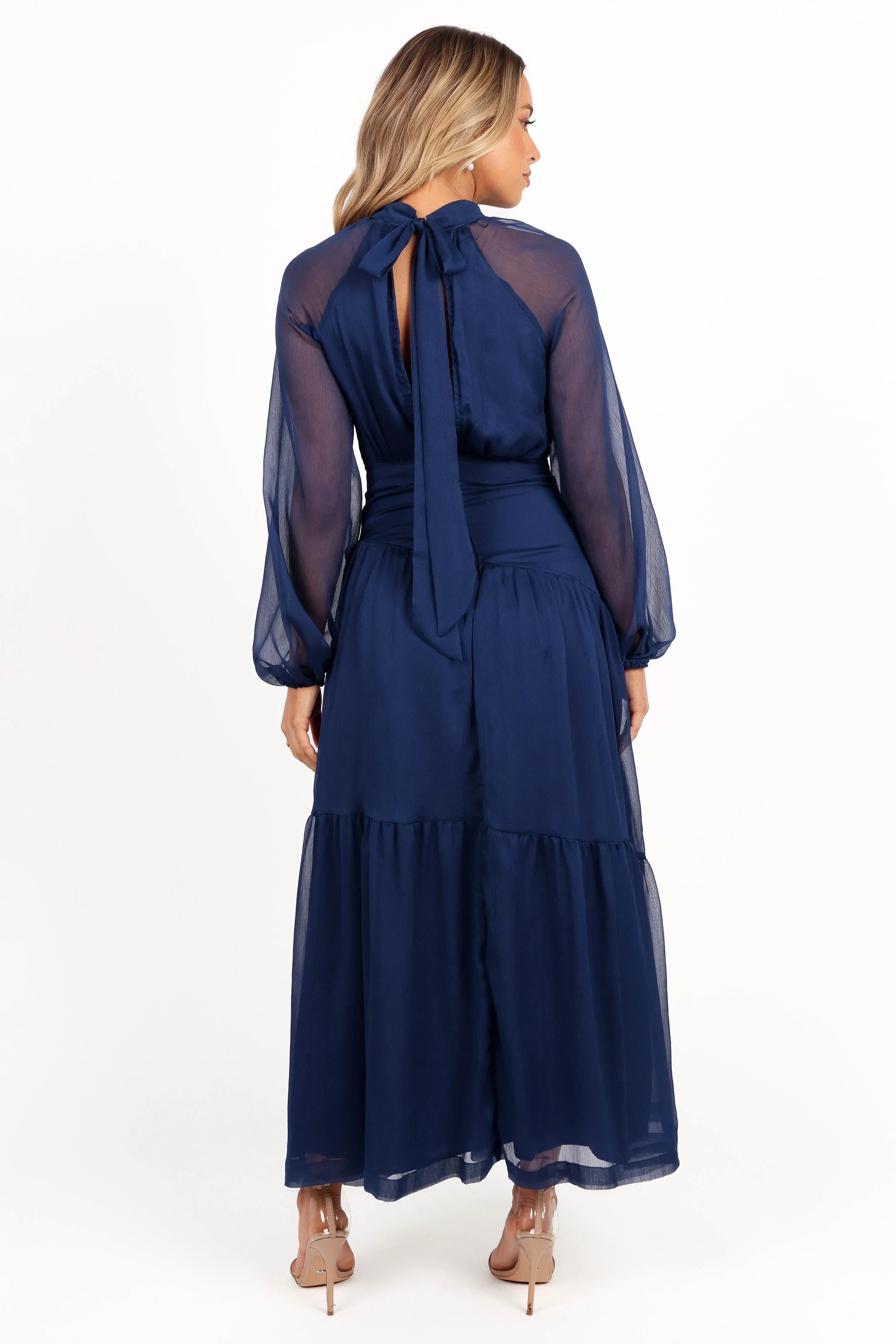 Julip Sheer Long Sleeve Maxi Dress Navy