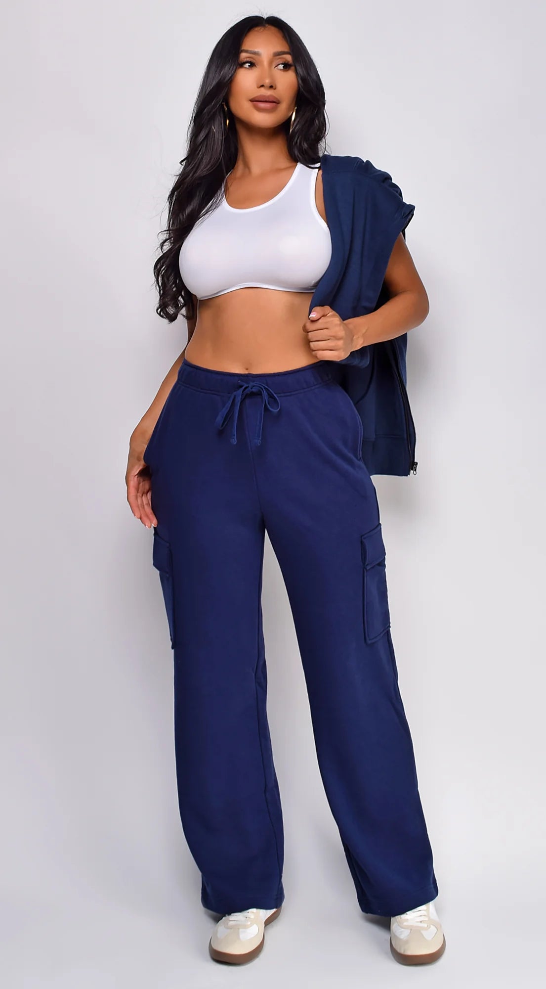 Mina French Terry Straight Cargo Pocket Joggers Navy