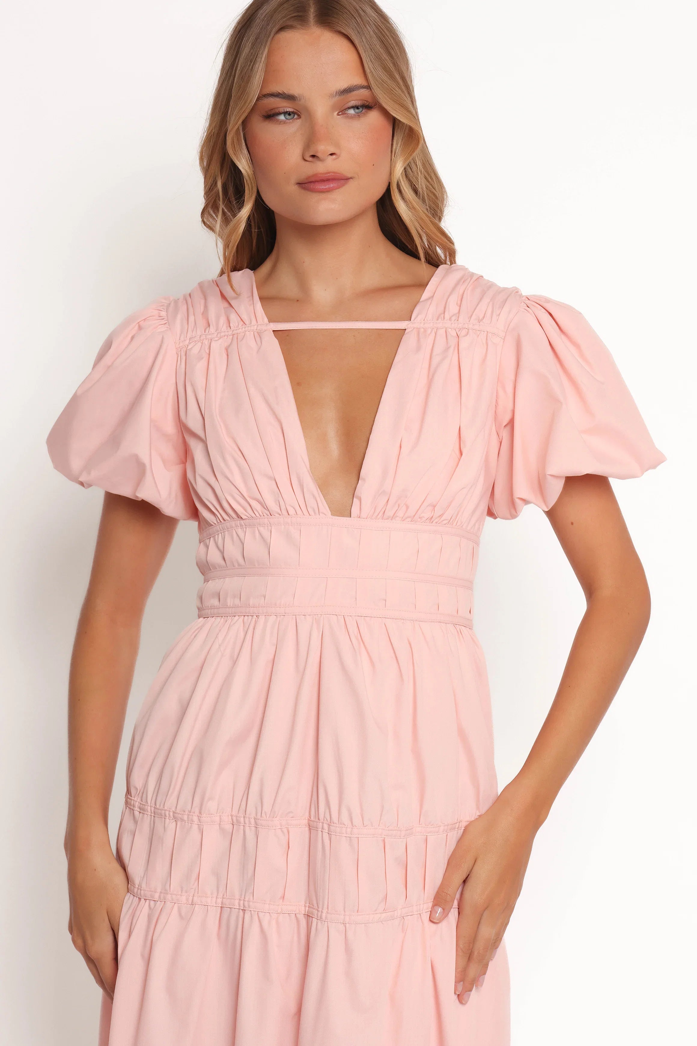 Joedy Puff Sleeve Midi Dress Pale Pink