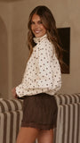 Nessie Funnel Neck Jacket Cream Chocolate Polka