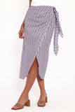 Jacey Wrap Midi Skirt Midnight Stripe