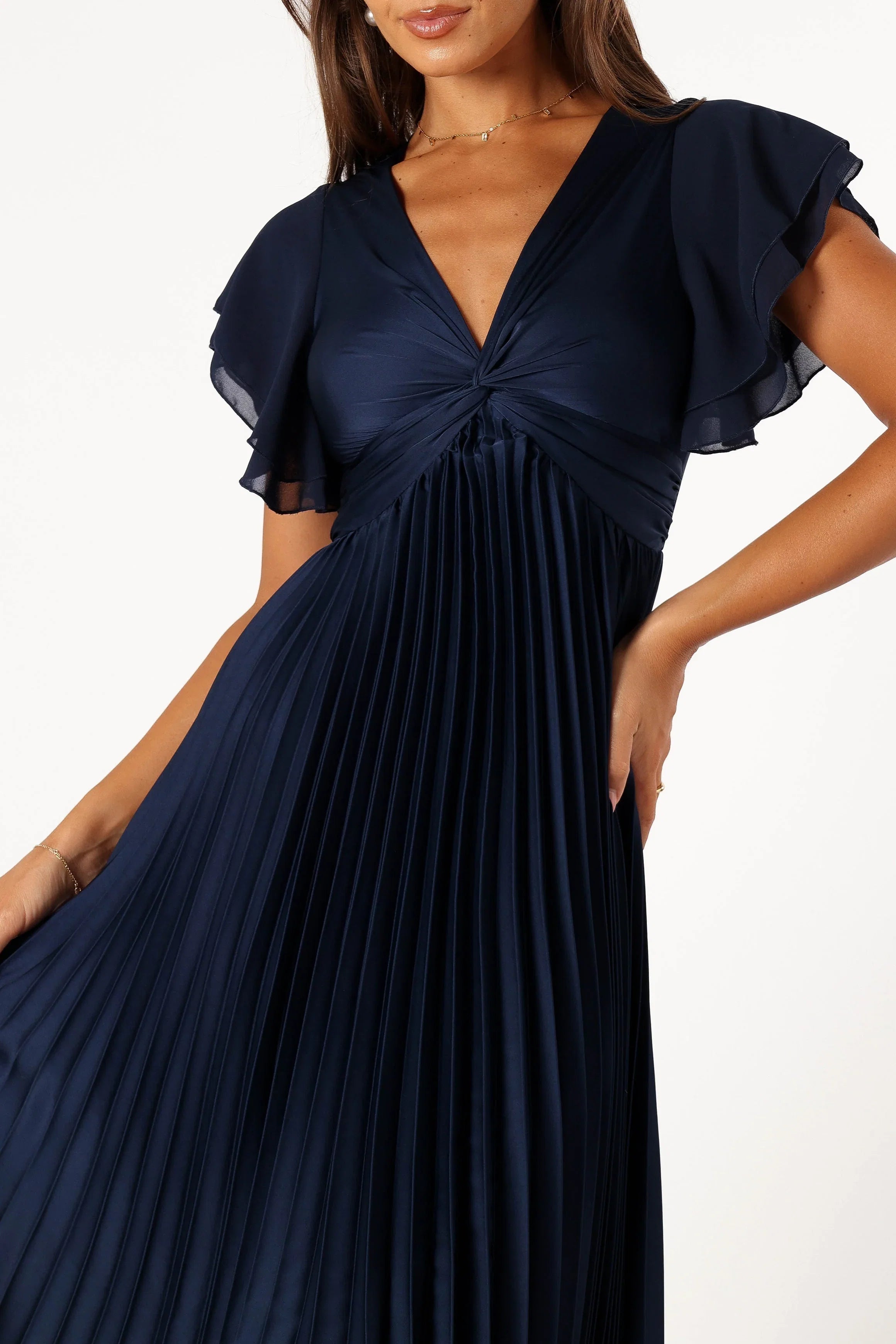 Nova Flutter Sleeve Midi Dress Navy