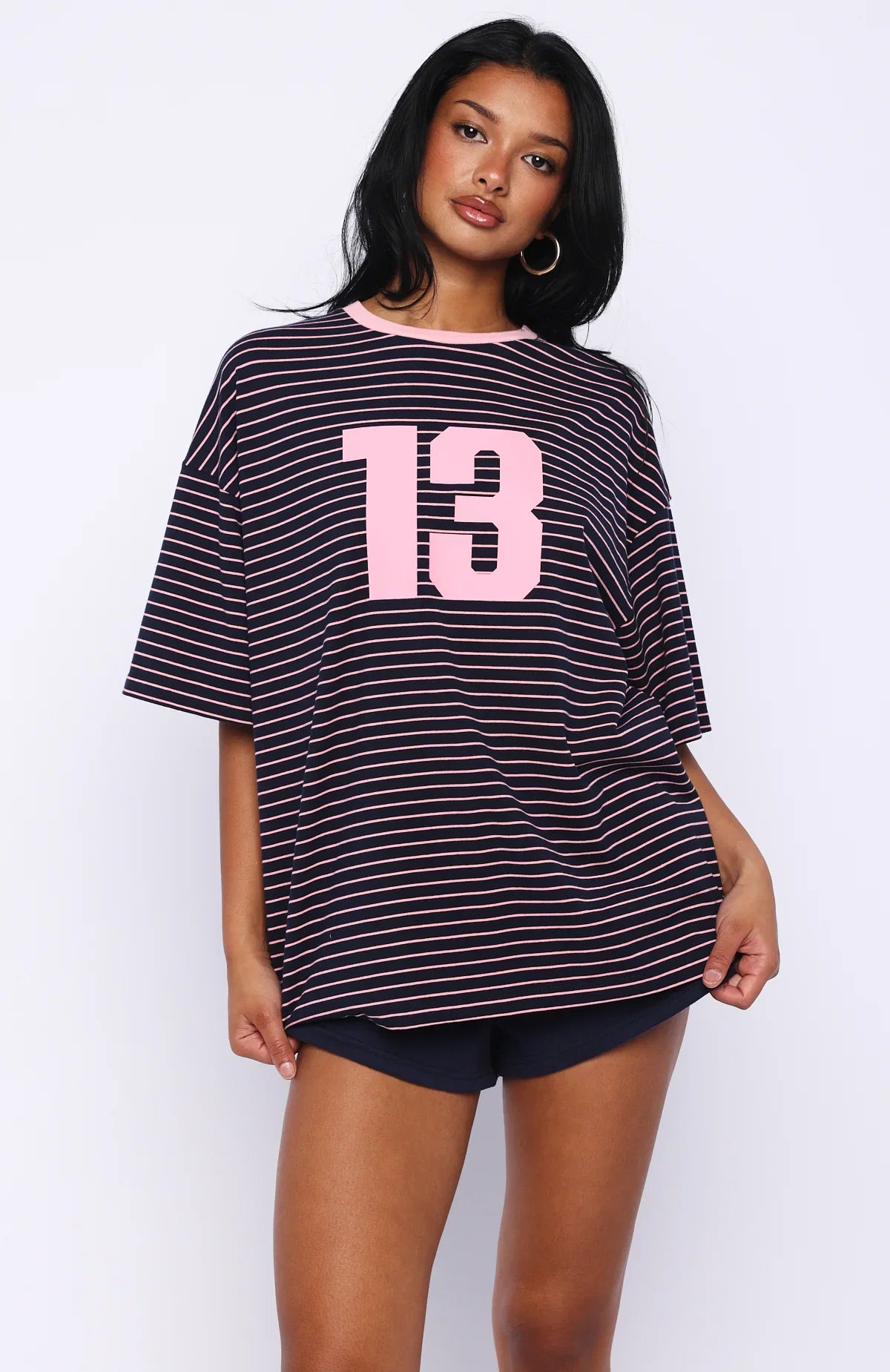 Good Old Days Oversized Tee Pink Navy Stripe