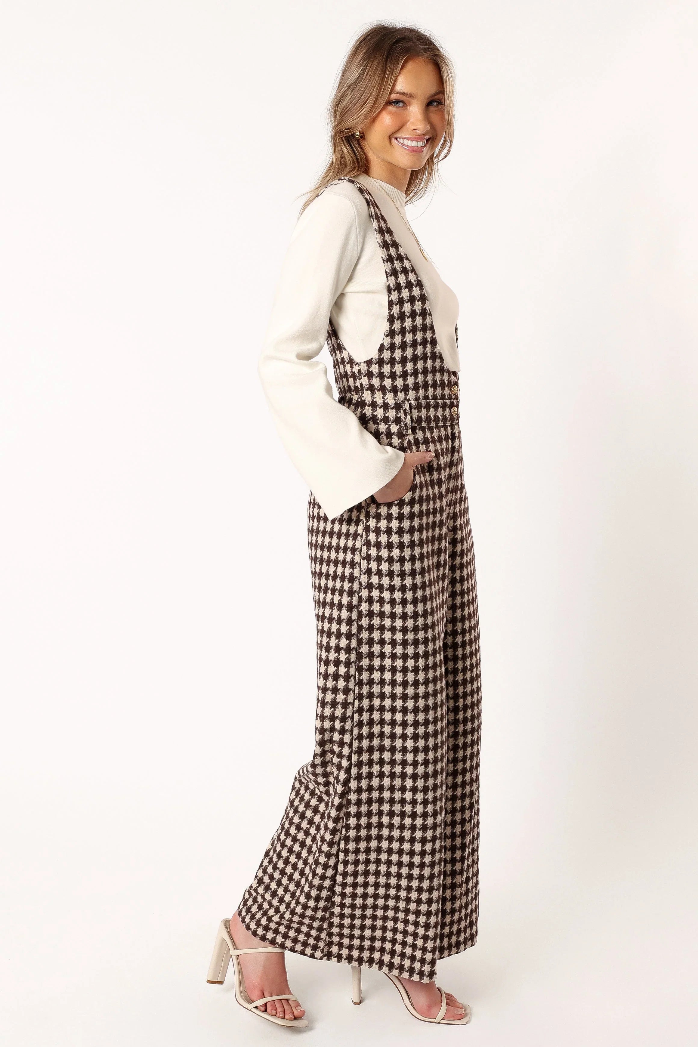 Jackson Jumpsuit Tan Houndstooth