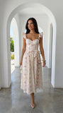 Florienne Floral Corset Flutter Midi Dress Ivory