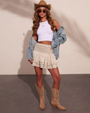 Prairie Peony Floral Ruffle Lace Trim Mini Skirt