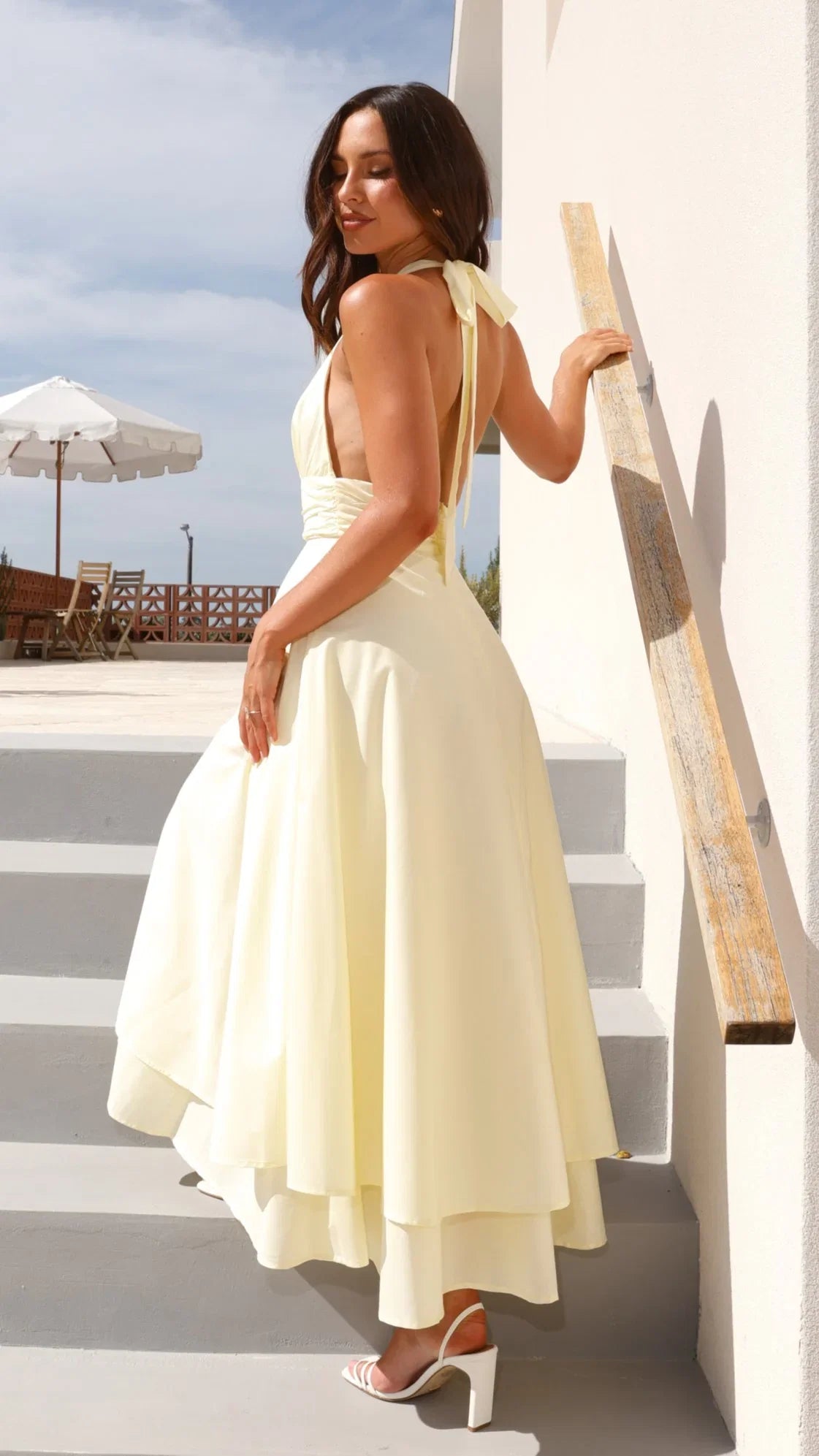 Kathy Halter Neck Maxi Dress Lemon