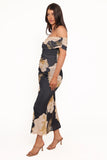 Koda Off Shoulder Midi Dress Black Floral